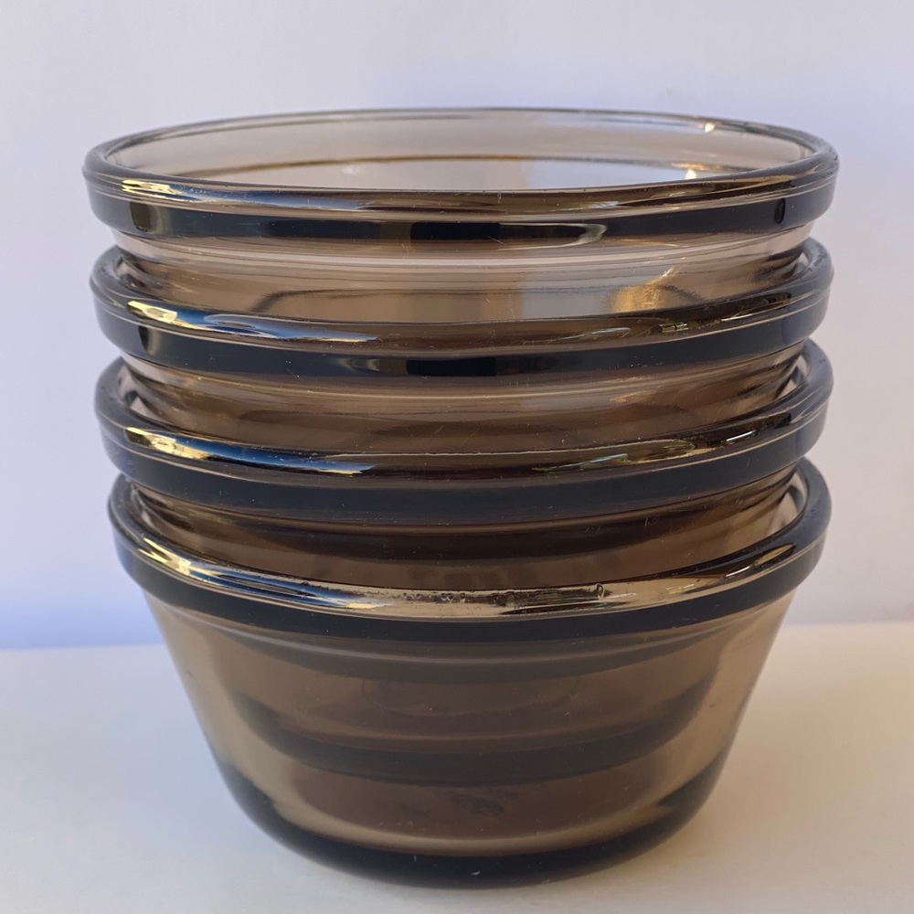Vintage (set of 4) 6 oz. Custard Cups in Smoke Brown Glass